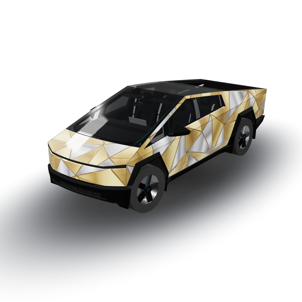 Gold and silver — a Cybertruck wearing this AI wrap design