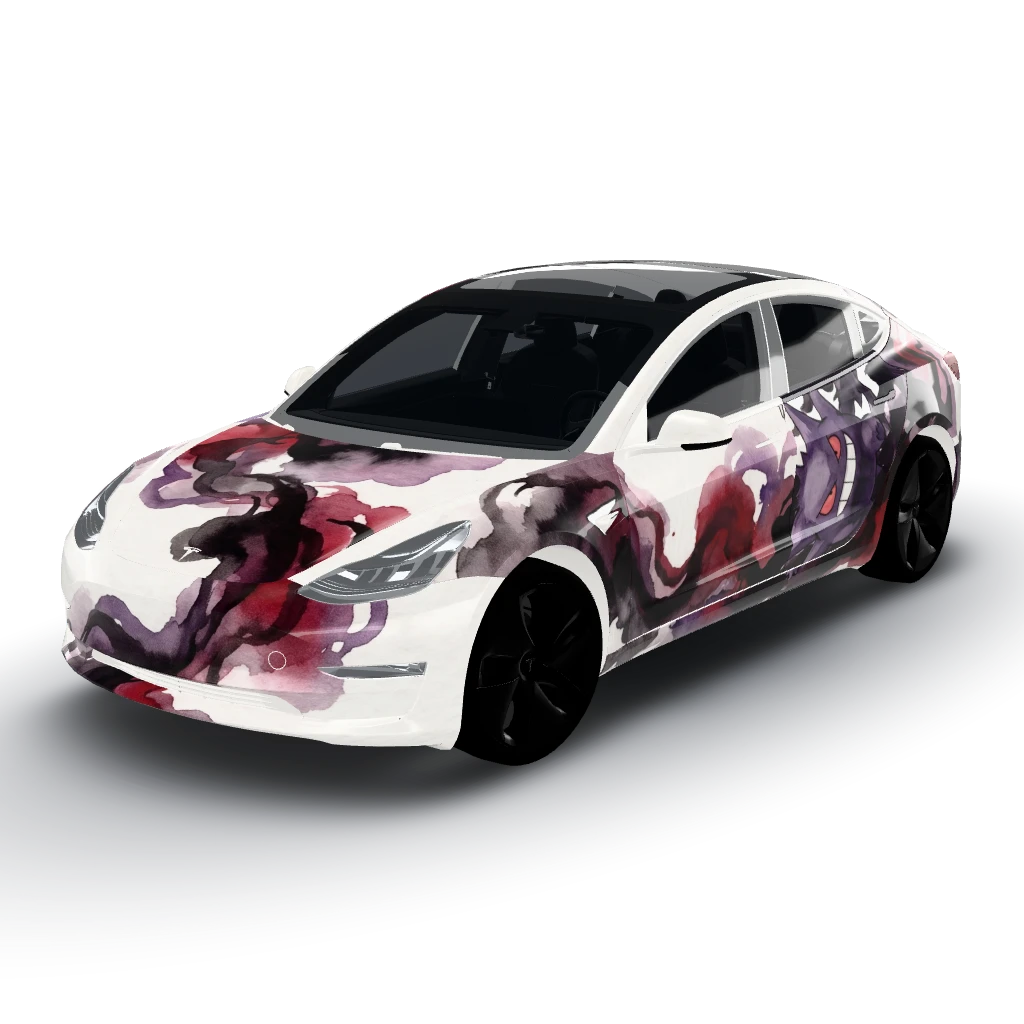 Sounds great! — a Model 3 wearing this AI wrap design