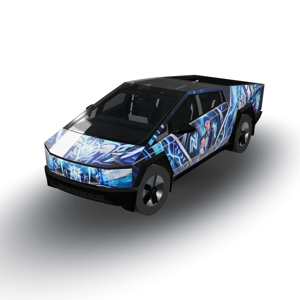 Hood, we'll feature the two figures from — a Cybertruck wearing this AI wrap design