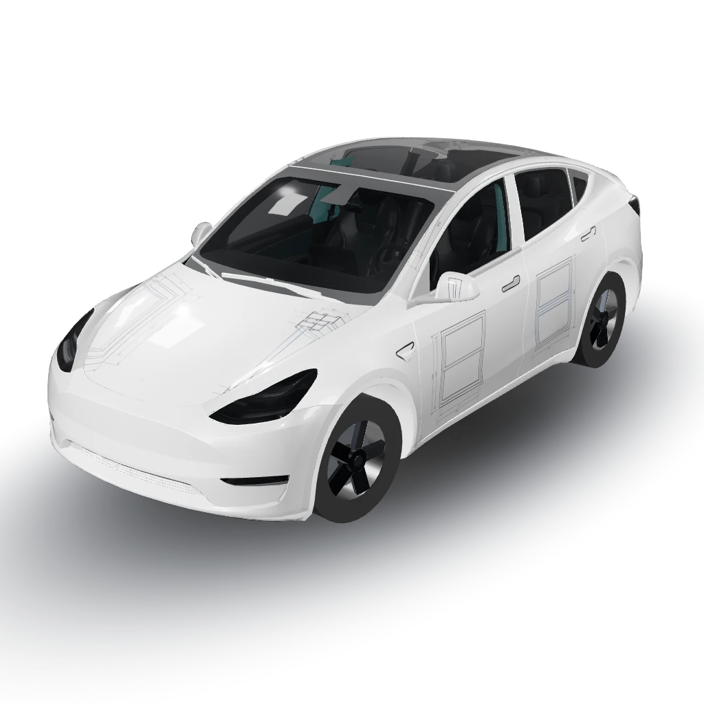 Premium wrap for a 2023 Tesla Model Y — a Model Y wearing this AI wrap design
