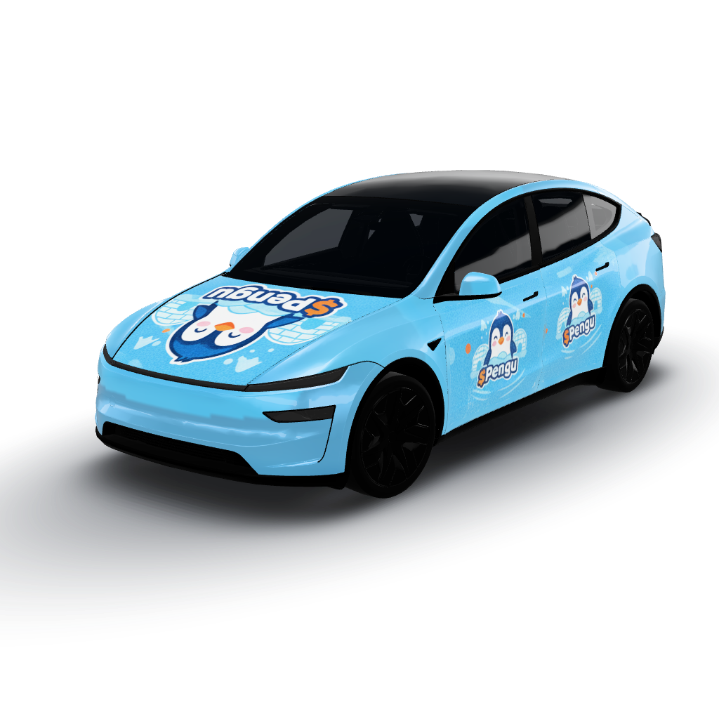 Vibrant color palette of icy blues — a Model Y L wearing this AI wrap design
