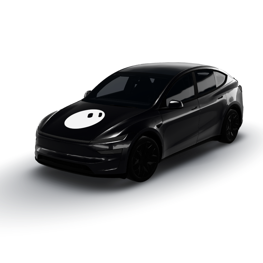 Grok Bot mascot is centered and upright — a Model Y L wearing this AI wrap design
