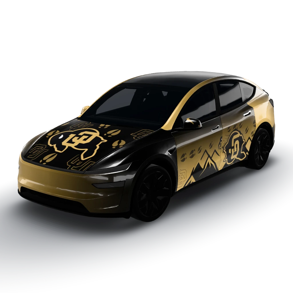 Colorado Buffaloes wrap with this logo — a Model Y L wearing this AI wrap design