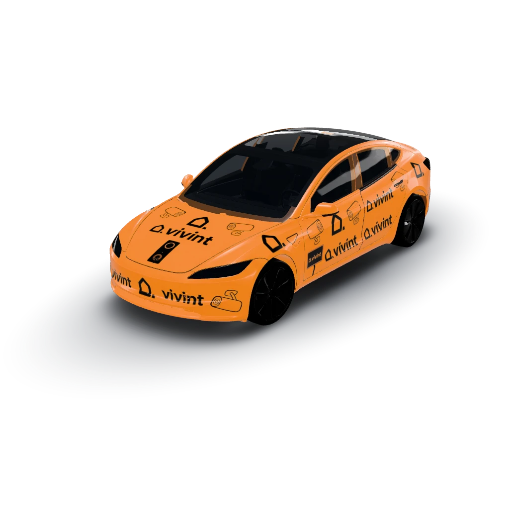 Vivint orange sign — a Model 3 (2024+ Base) wearing this AI wrap design