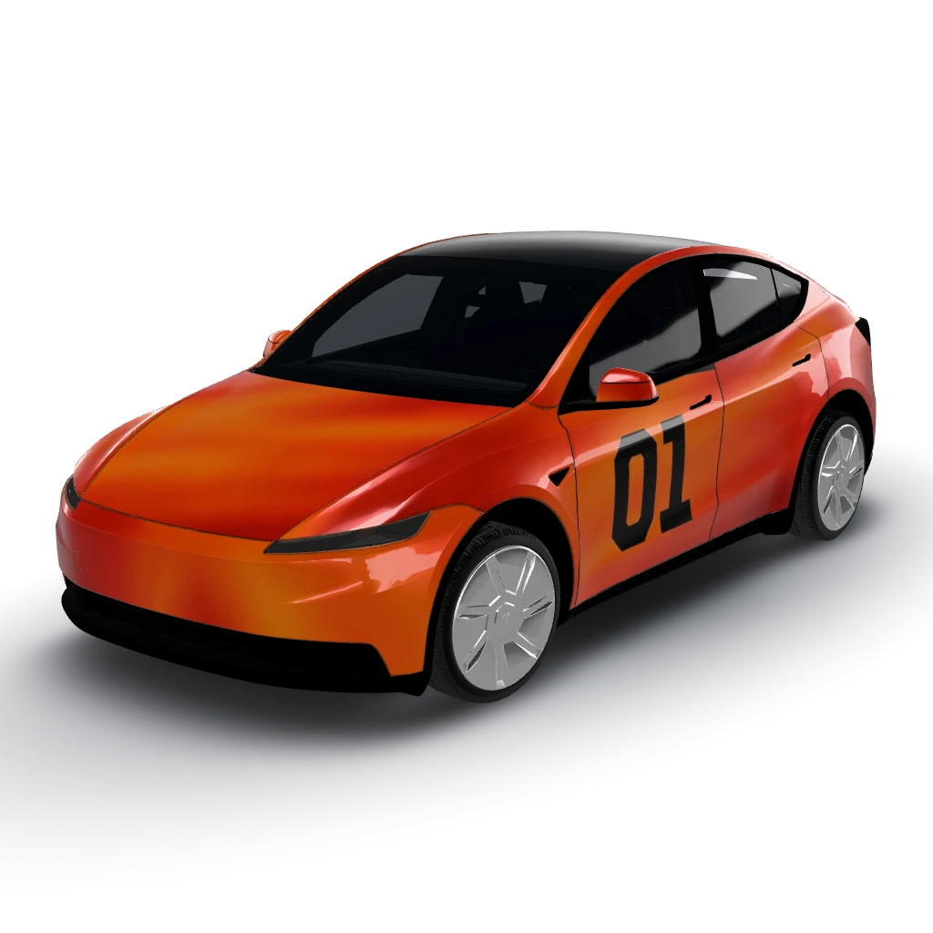 Entire vinyl wrap features a vibrant TNT — a Model Y (2025+) Standard wearing this AI wrap design