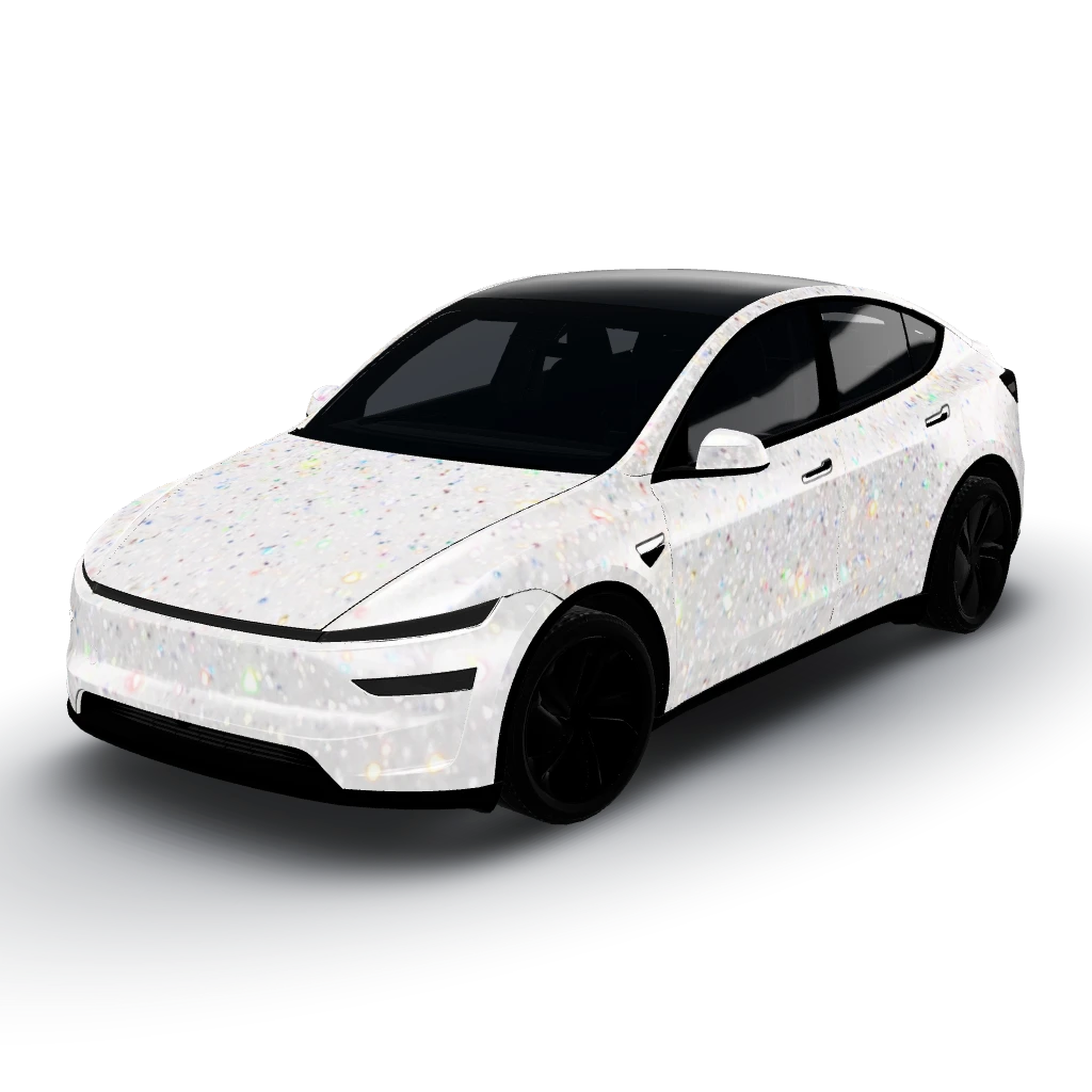 White with sparkles — a Model Y (2025+) Premium wearing this AI wrap design