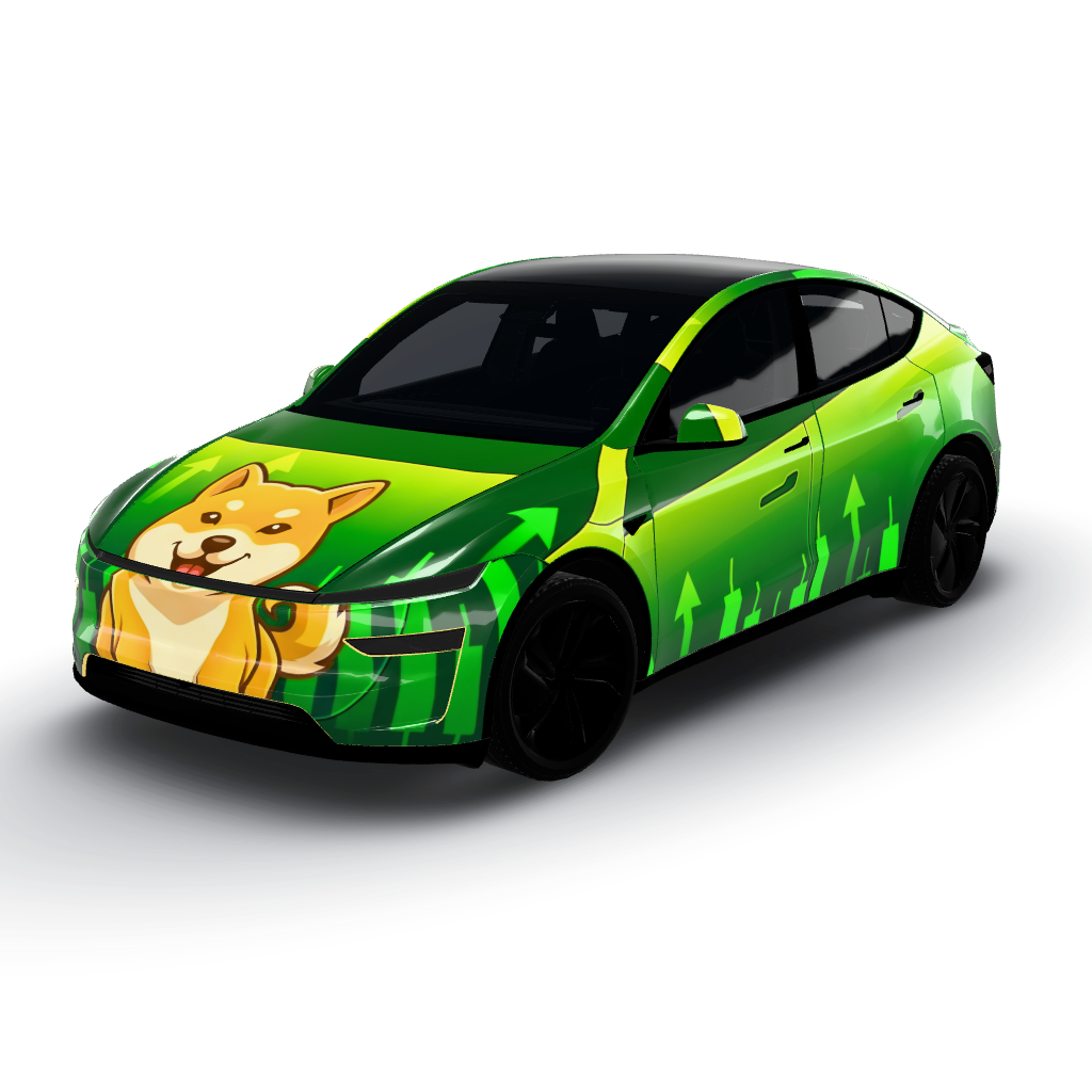 Green candles and up arrows create — a Model Y (2025+) Premium wearing this AI wrap design
