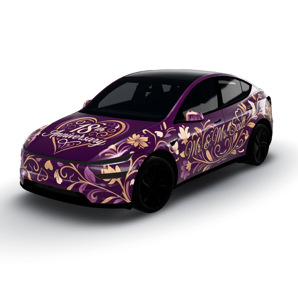 Delicate floral patterns and intertwining — a Model Y (2025+) Premium wearing this AI wrap design
