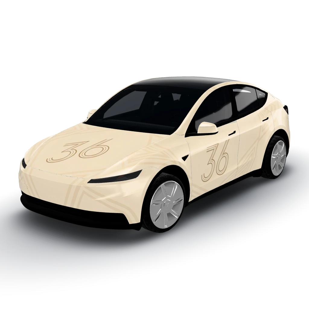 Bien sûr, je peux incliner le chiffre 36 — a Model Y (2025+) Standard wearing this AI wrap design