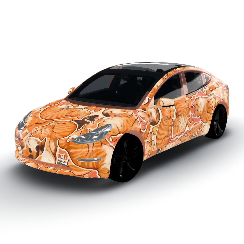 Orange cats — a Model 3 wearing this AI wrap design