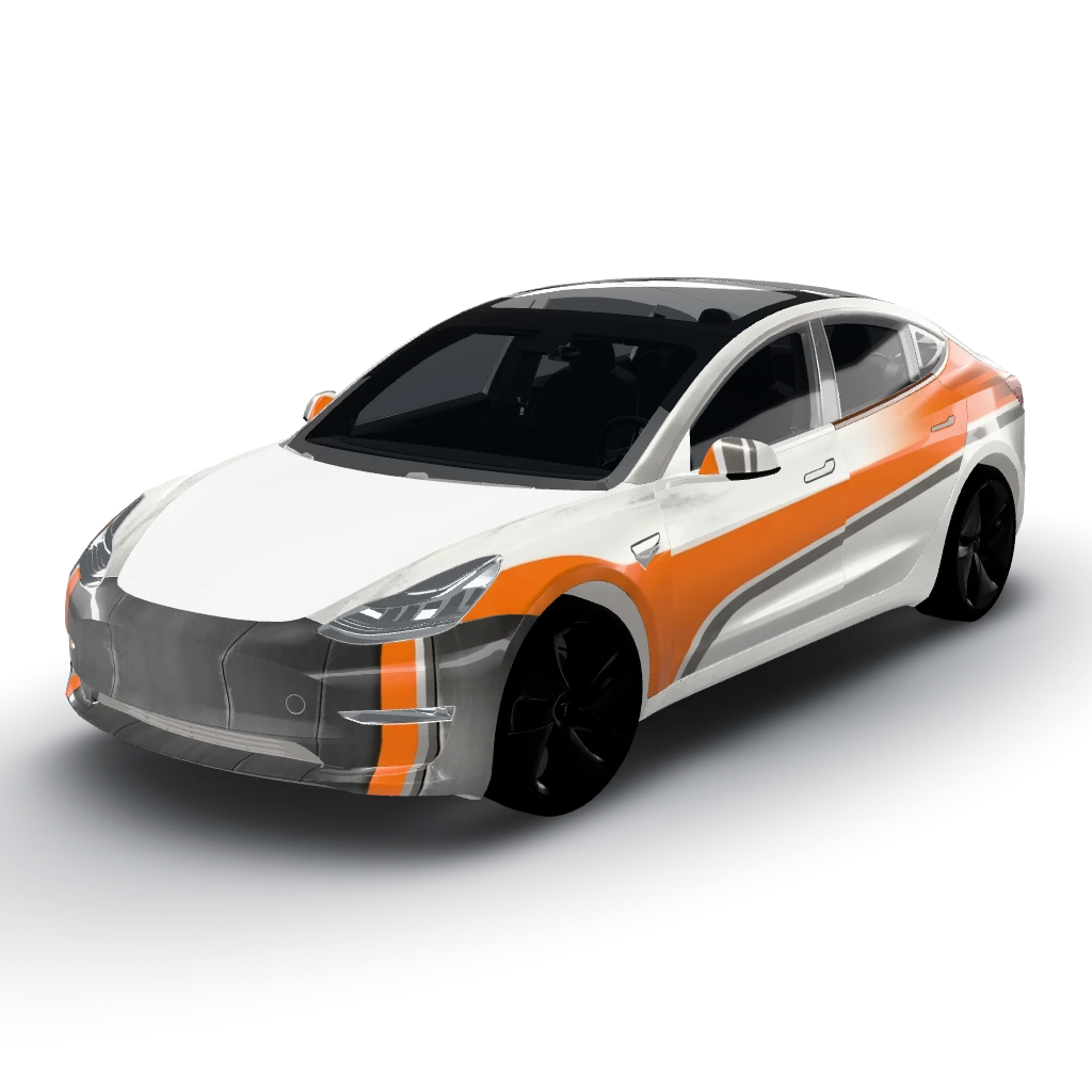 We’ll incorporate prominent racing stripes — a Model 3 wearing this AI wrap design