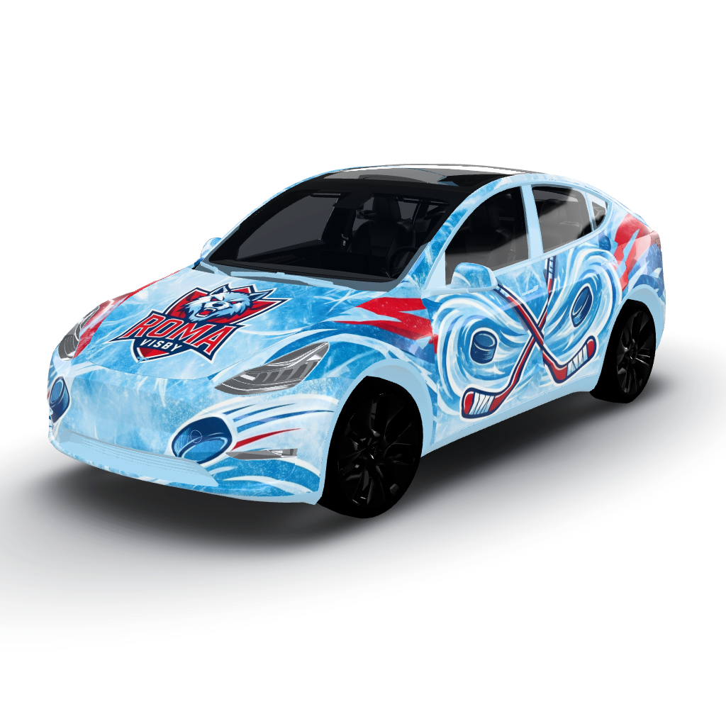 IceHockey is brought to life on this custom — a Model Y wearing this AI wrap design
