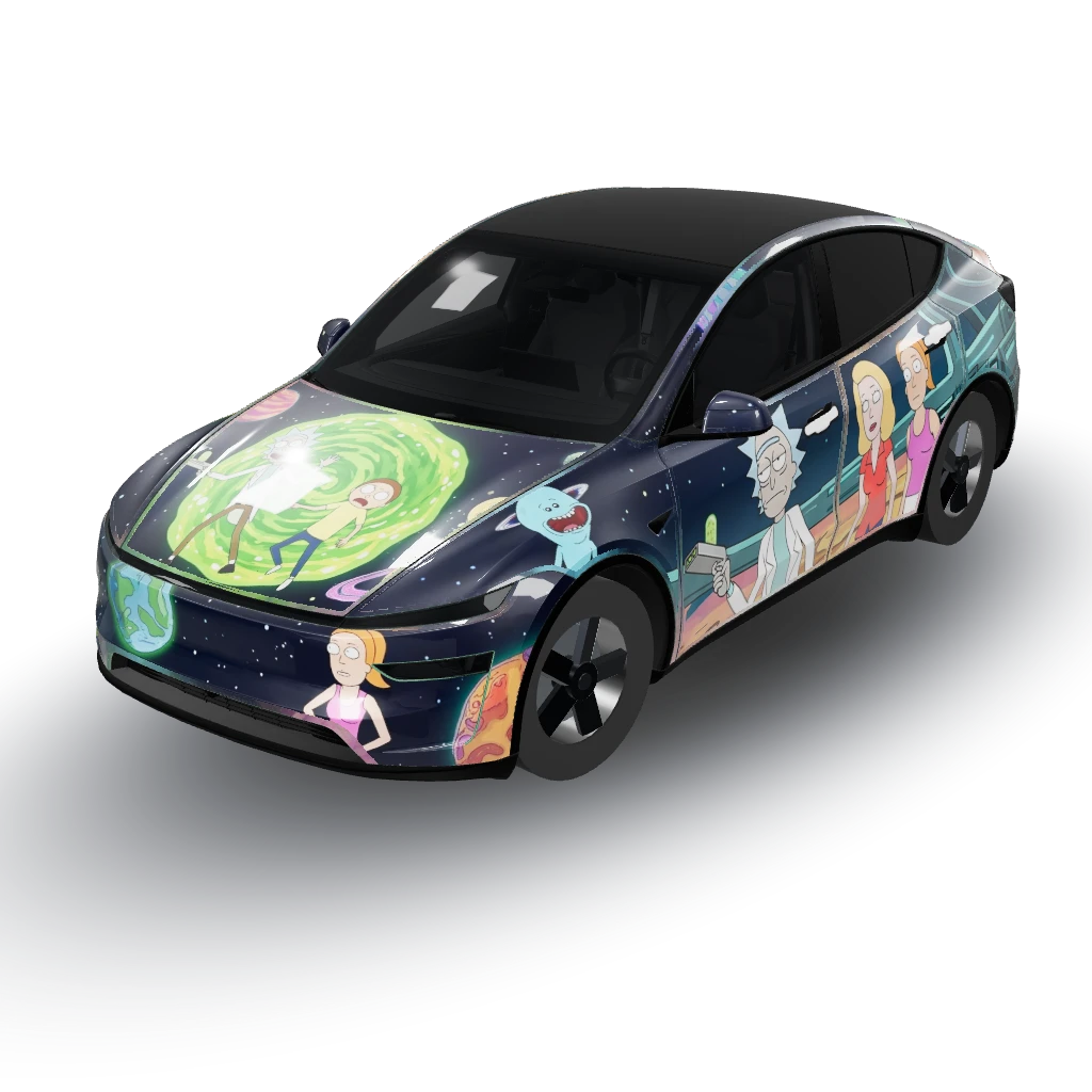 Rick and Morty theme — a Model Y (2025+ Performance) wearing this AI wrap design