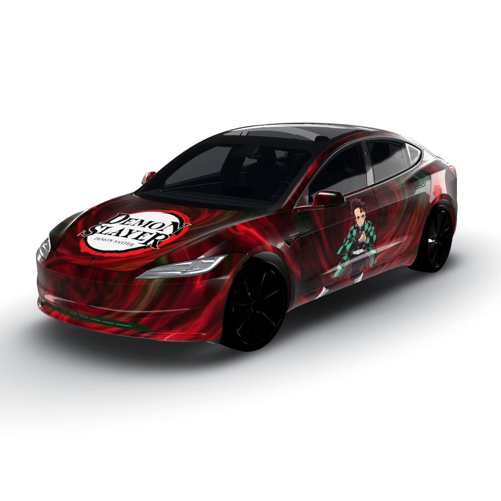 Features a striking color palette of deep — a Model 3 (2024+) Standard & Premium wearing this AI wrap design