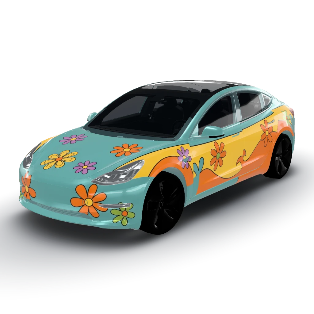 Matte wrap for your Model 3 in the classic — a Model 3 wearing this AI wrap design