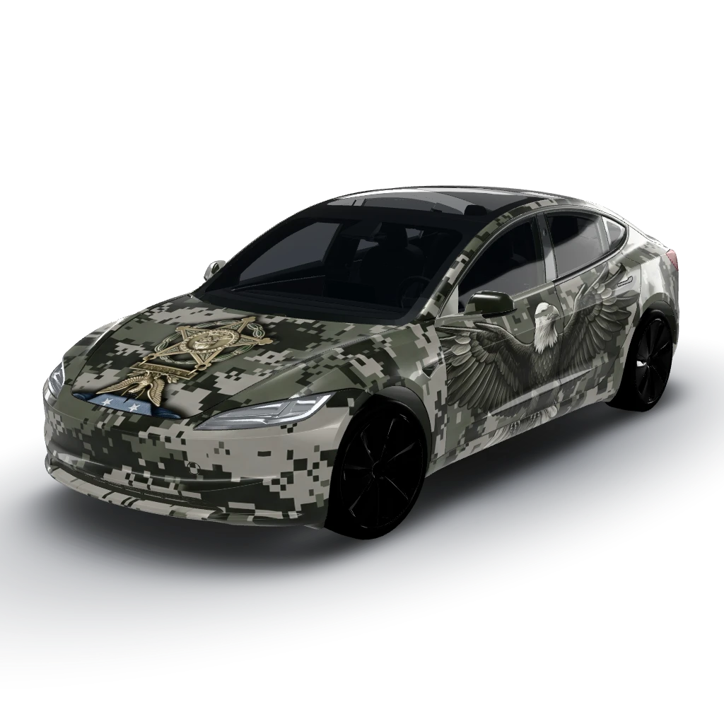 Trump’s face as a small detail — a Model 3 (2024+) Standard & Premium wearing this AI wrap design