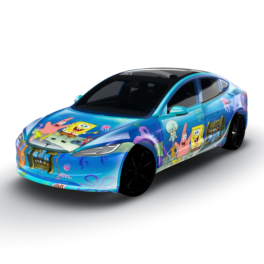 SpongeBob underwater bikini bottom — a Model 3 (2024+) Standard & Premium wearing this AI wrap design