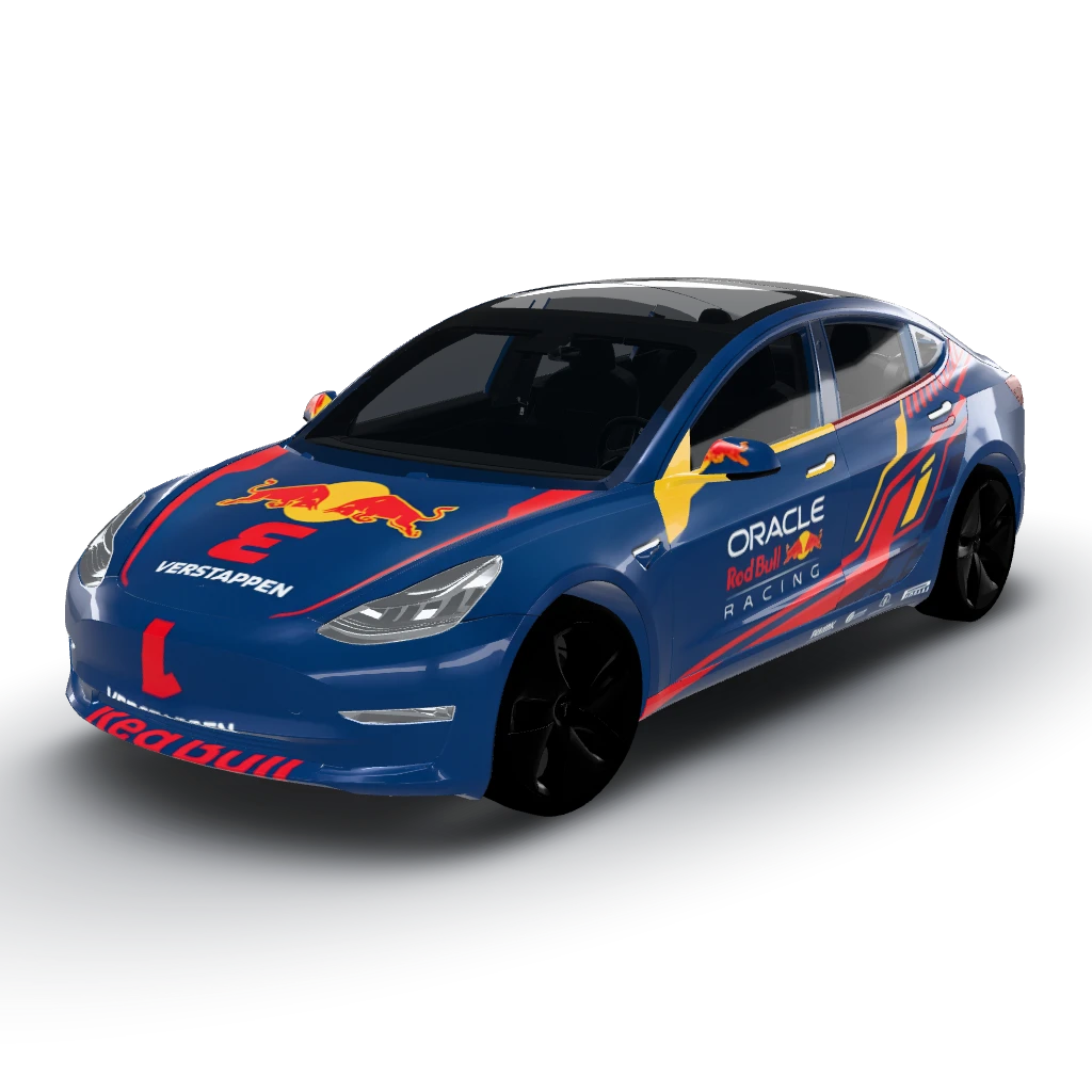 Max Verstappen redbull ontwerp — a Model 3 wearing this AI wrap design