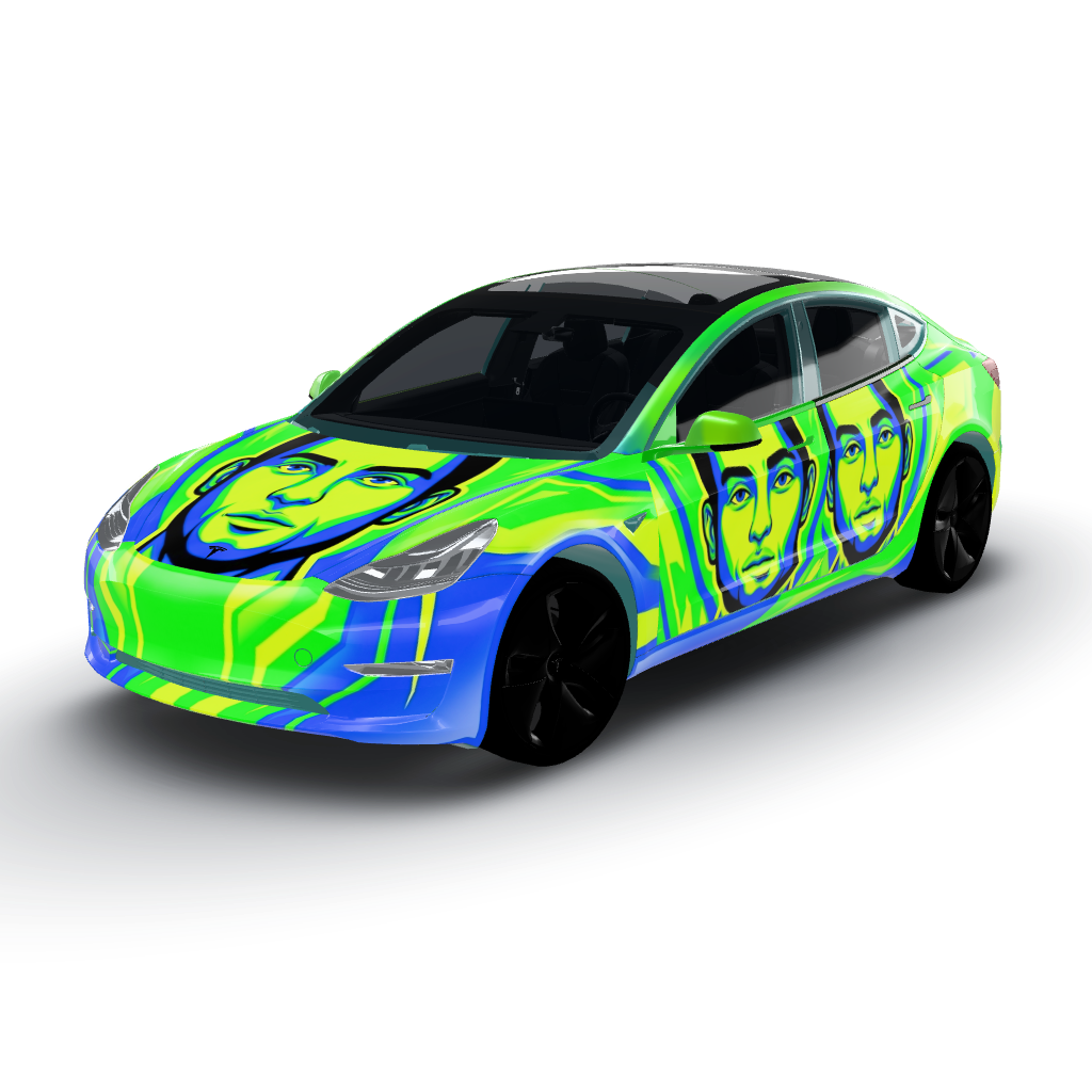 Copying the design as requested — a Model 3 wearing this AI wrap design