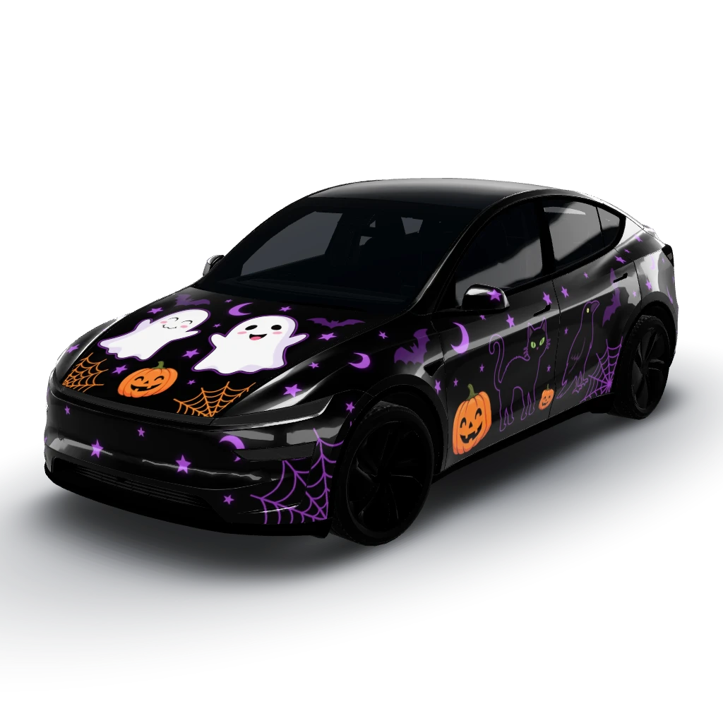Got it! — a Model Y (2025+) Premium wearing this AI wrap design