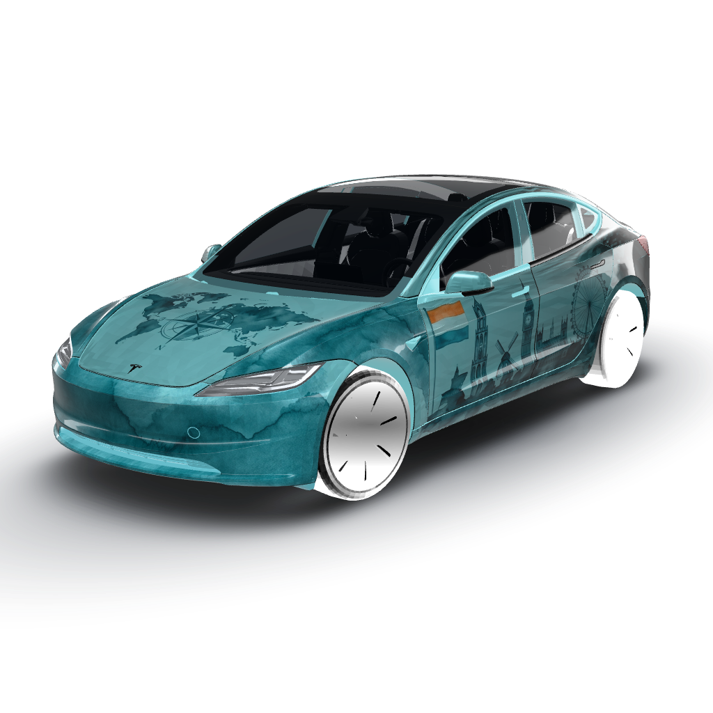 Perfect! — a Model 3 (2024+) Standard & Premium wearing this AI wrap design