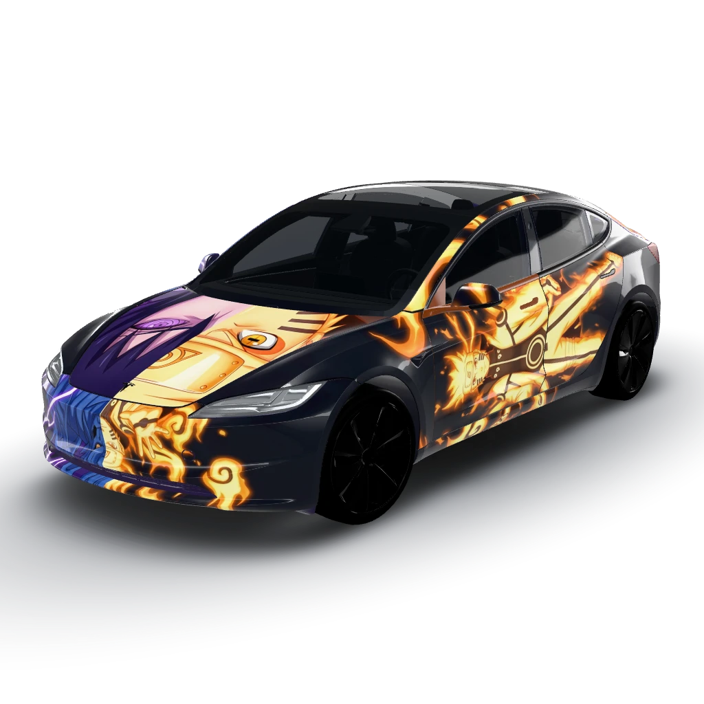 High-resolution, professional anime itasha — a Model 3 (2024+) Standard & Premium wearing this AI wrap design