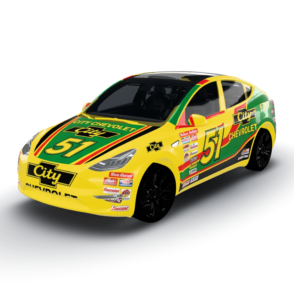 Days of thunder City Chevrolet car — a Model Y wearing this AI wrap design