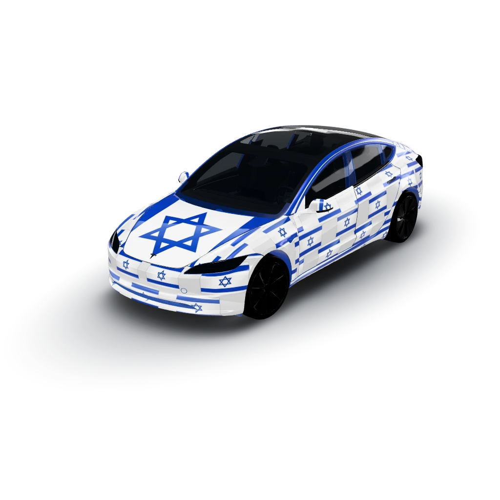 Great choice! — a Model 3 (2024+ Base) wearing this AI wrap design