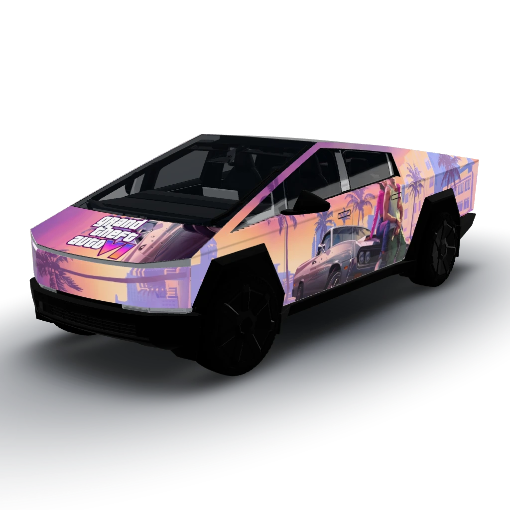 Use this refrencd — a Cybertruck wearing this AI wrap design