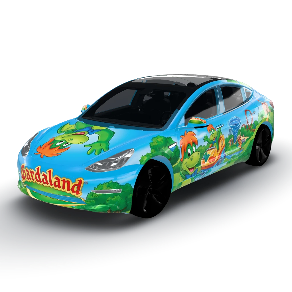 Gardaland PARK — a Model 3 wearing this AI wrap design