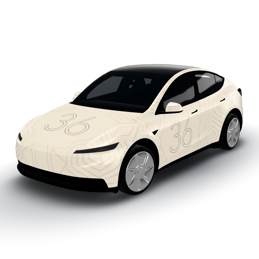 Compris, nous allons garder le design — a Model Y (2025+) Standard wearing this AI wrap design
