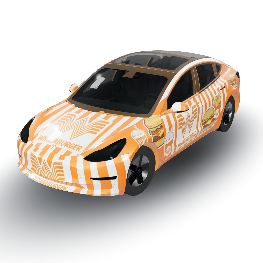 Whataburger — a Model 3 wearing this AI wrap design