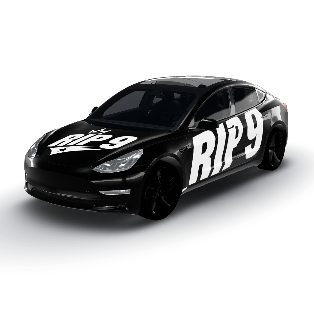 Sleek black base that creates a striking — a Model 3 wearing this AI wrap design