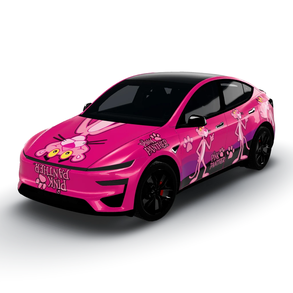 Pink panther — a Model Y (2025+) Performance wearing this AI wrap design
