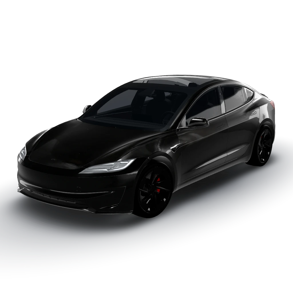 Obsidian black glass — a Model 3 (2024+) Performance wearing this AI wrap design