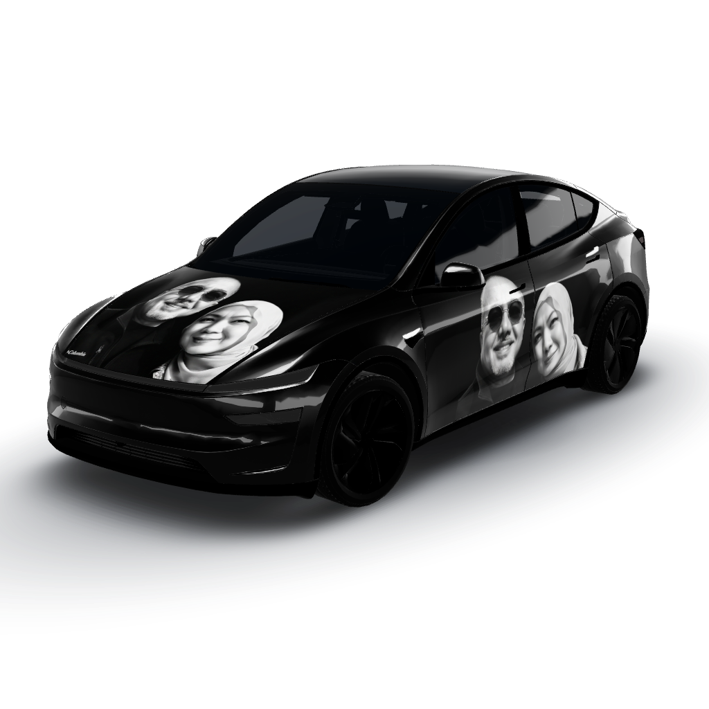 To put my photo at the door — a Model Y (2025+) Premium wearing this AI wrap design