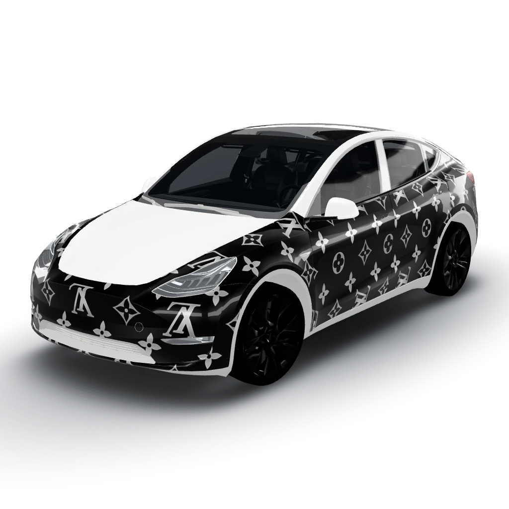 Apply a luxury Louis Vuitton-inspired — a Model Y wearing this AI wrap design