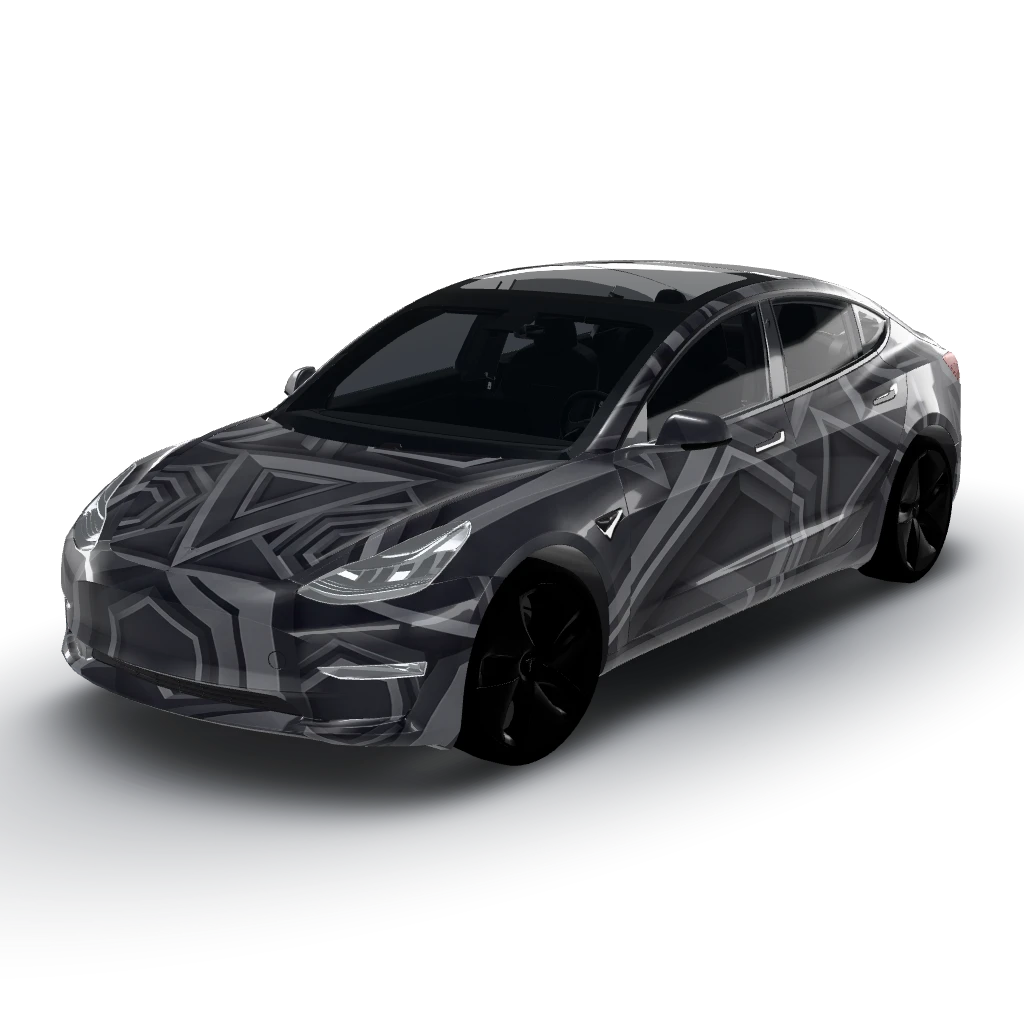 Perfect! — a Model 3 wearing this AI wrap design