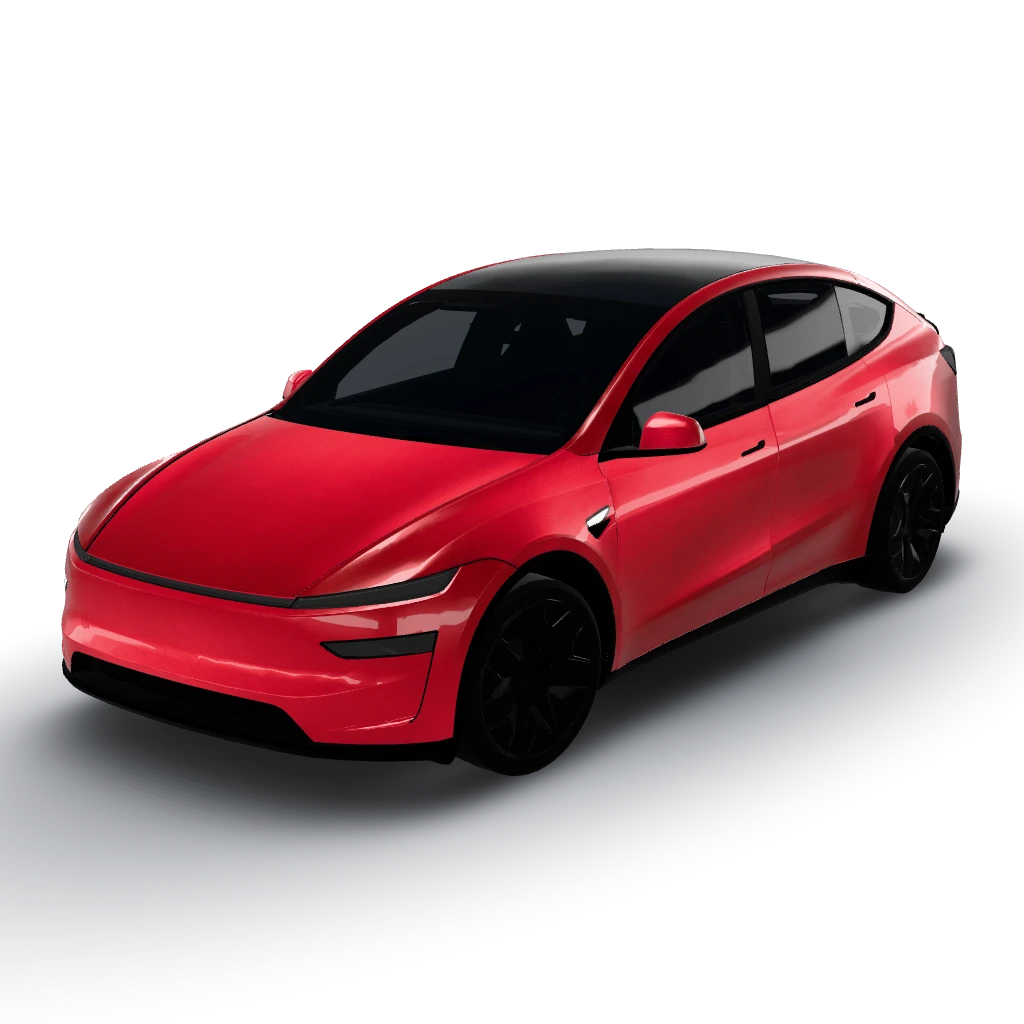 Ruby crystal red metallic finish — a Model Y L wearing this AI wrap design