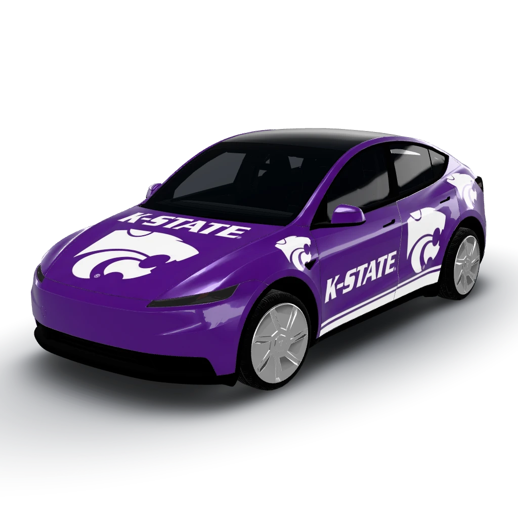 Kansas State University — a Model Y (2025+) Standard wearing this AI wrap design