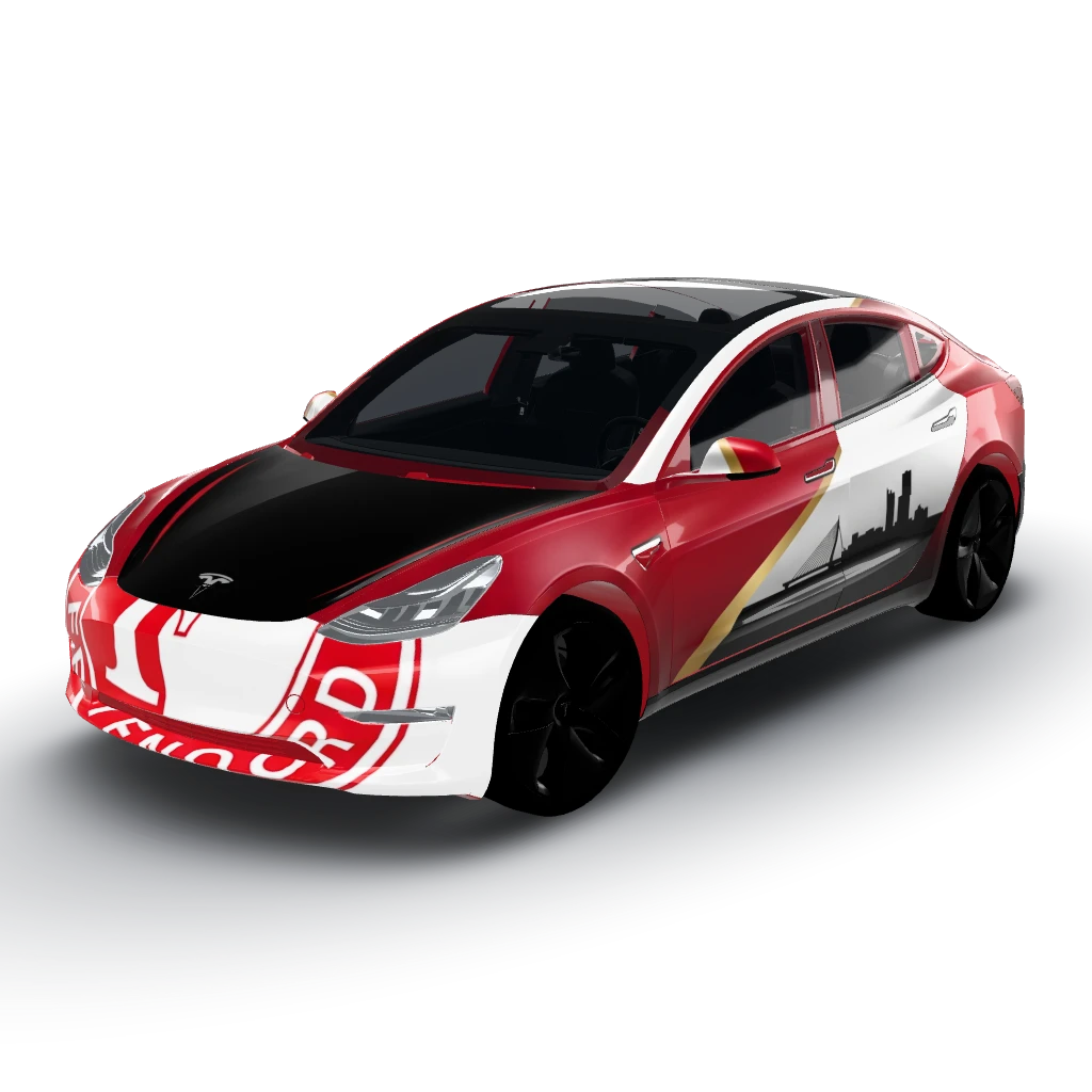 Here's the final summary of your custom — a Model 3 wearing this AI wrap design