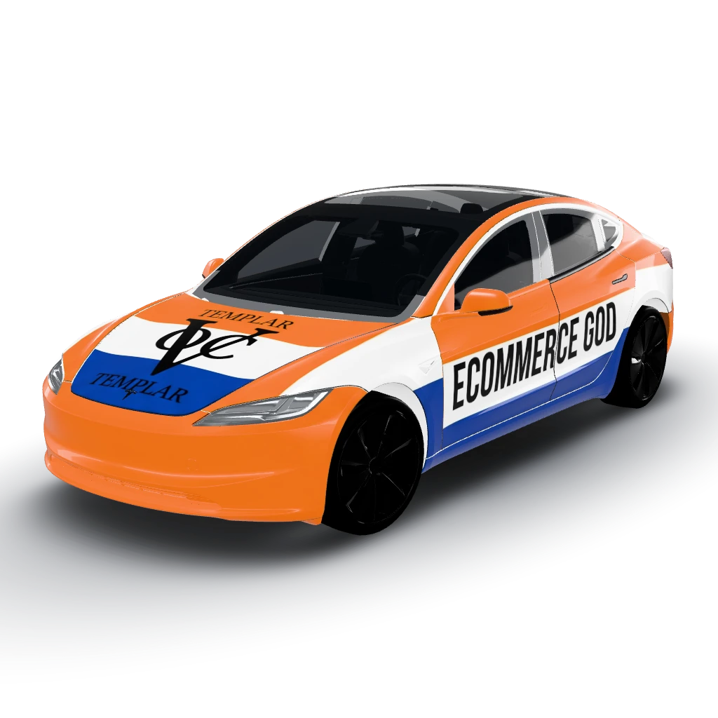 Graag een VOC / prinsenvlag wrap met ook — a Model 3 (2024+) Standard & Premium wearing this AI wrap design
