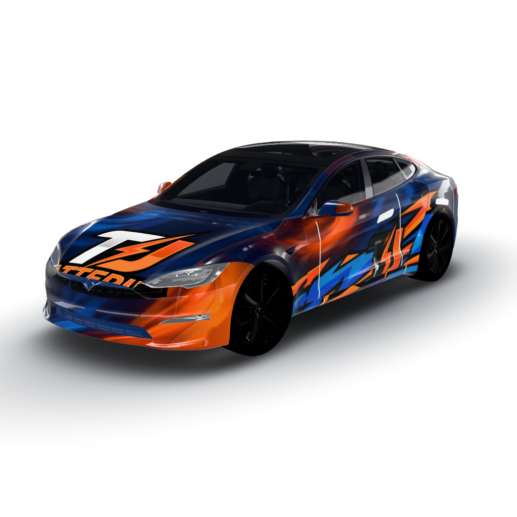 Artwork features a dynamic design — a Model S (2021+) wearing this AI wrap design