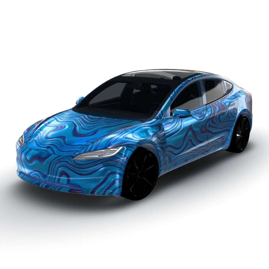 Demascus wrap like the camo from call — a Model 3 (2024+) Standard & Premium wearing this AI wrap design