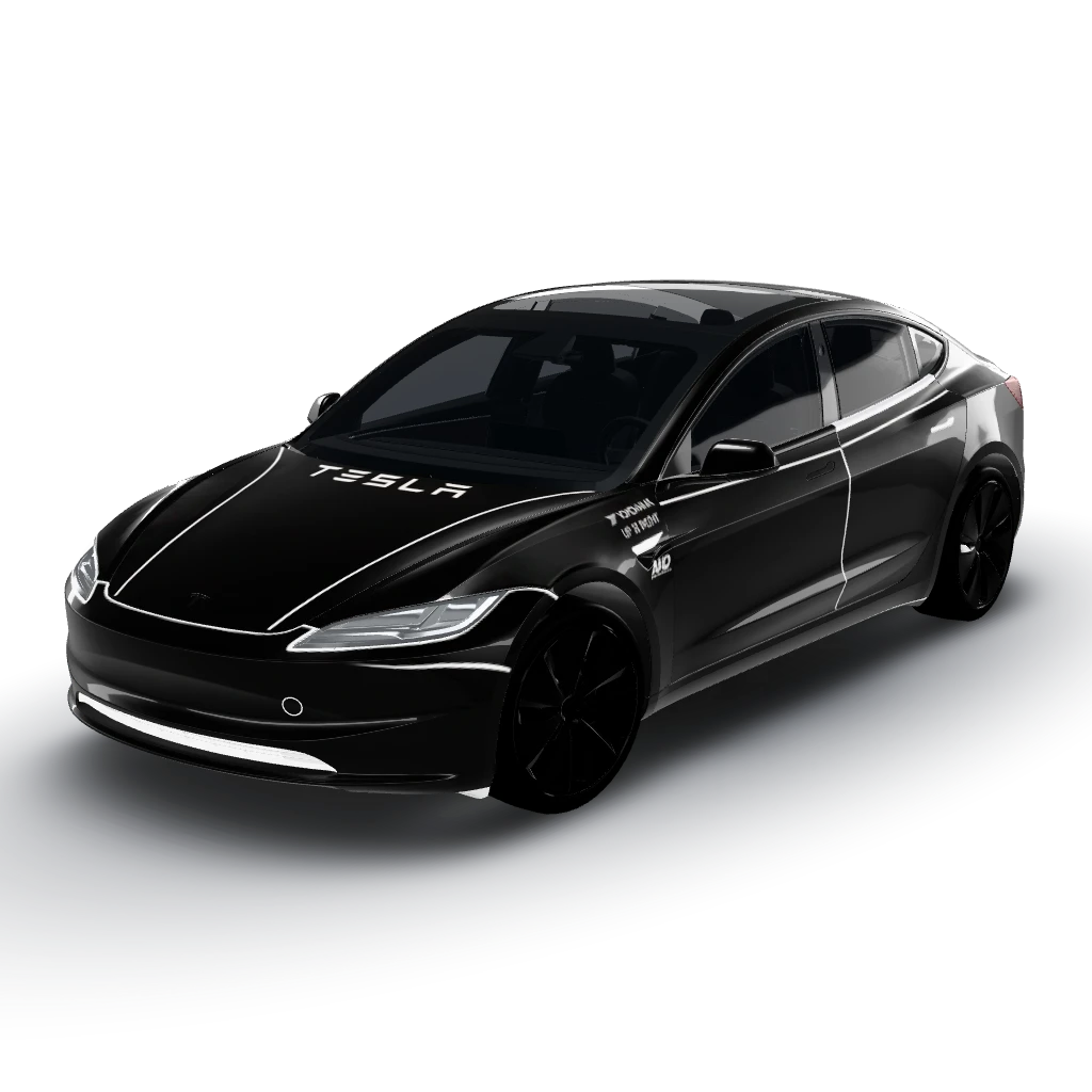Apply the white wrap/decal details — a Model 3 (2024+) Standard & Premium wearing this AI wrap design