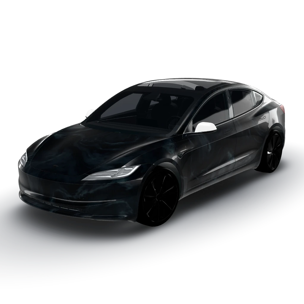 Matte black wrap with ghostly aura — a Model 3 (2024+) Standard & Premium wearing this AI wrap design