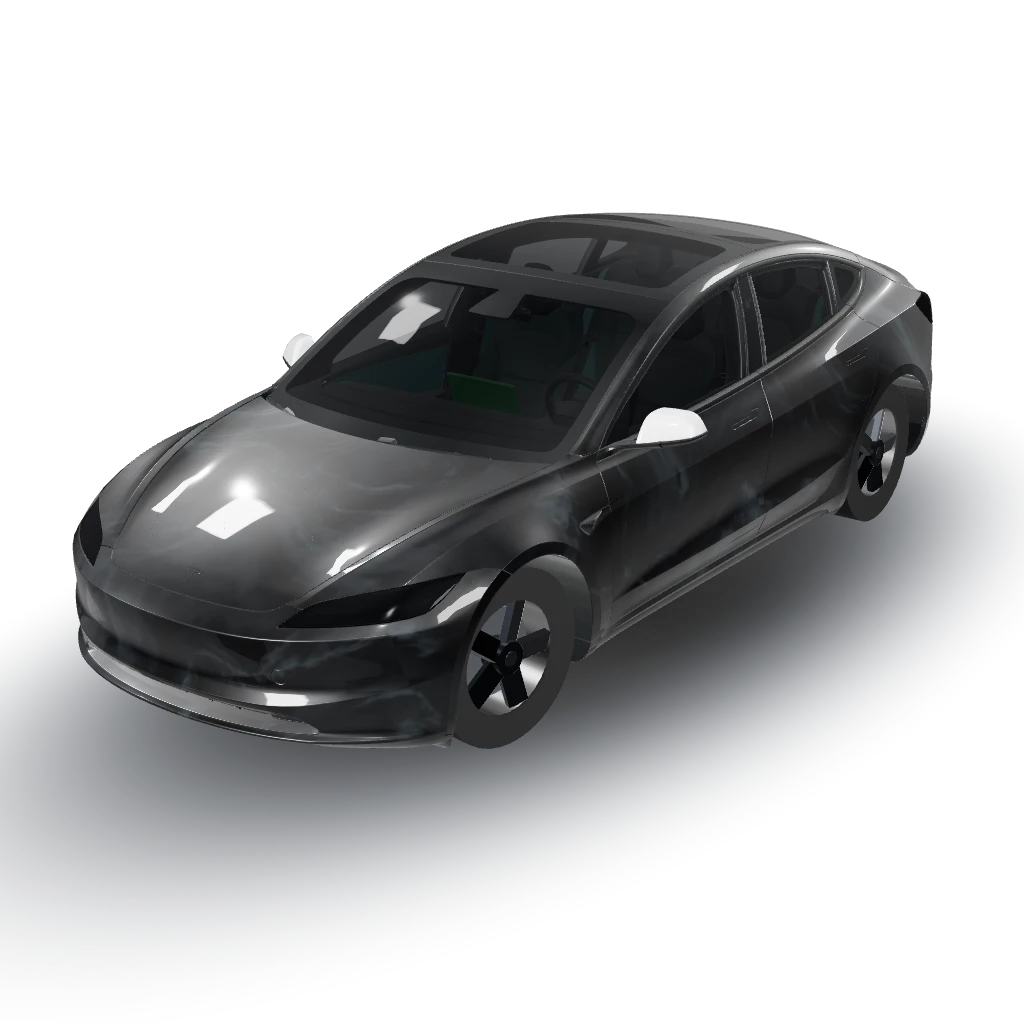 Matte black wrap with ghostly aura — a Model 3 (2024+ Base) wearing this AI wrap design