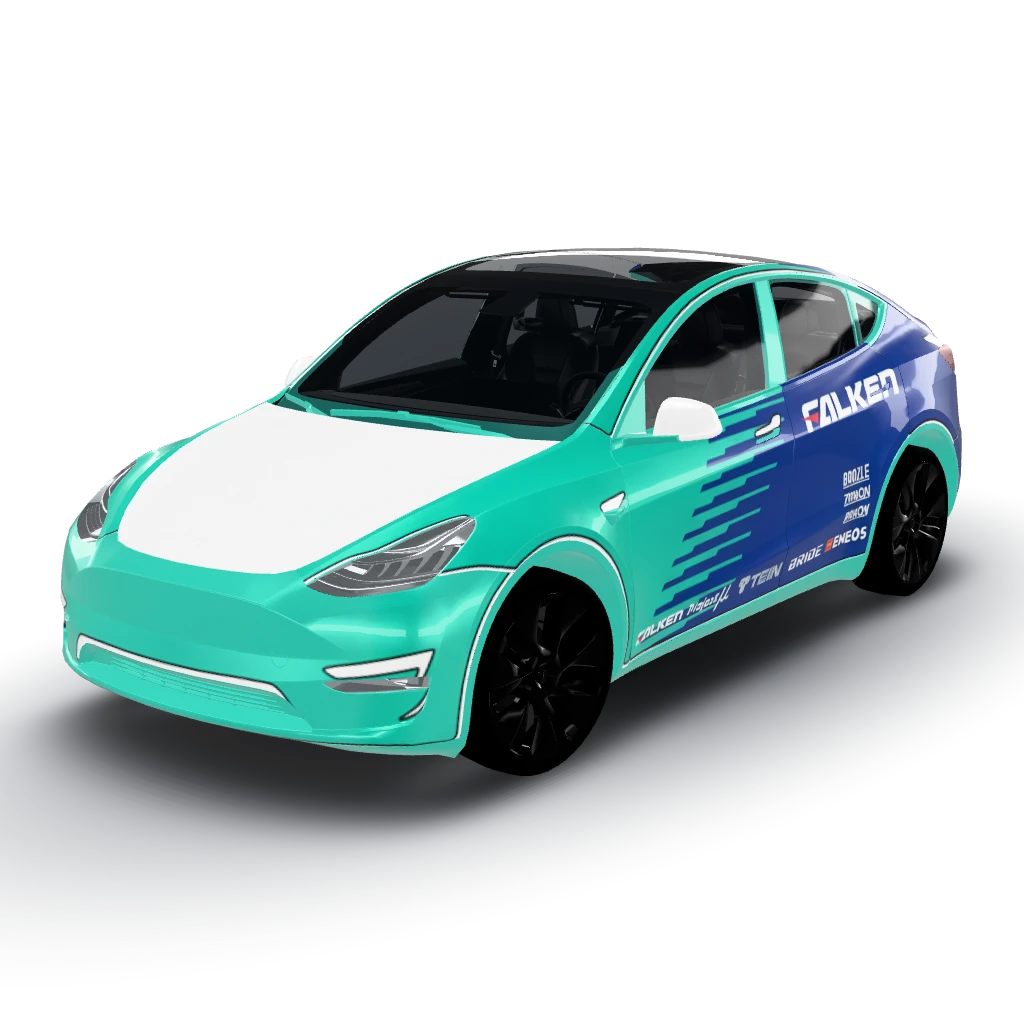 Remove rear hatch design and logo — a Model Y wearing this AI wrap design