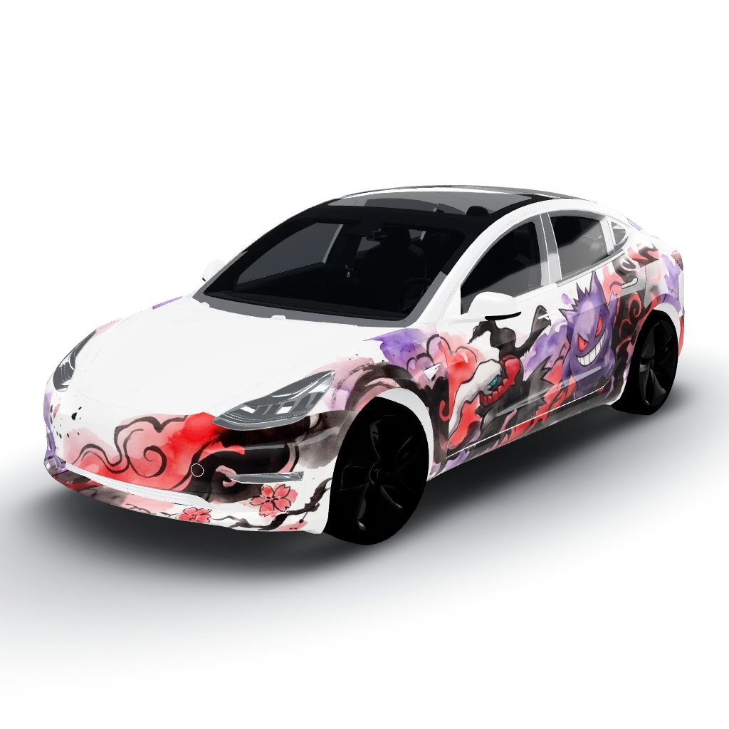 Sounds great! — a Model 3 wearing this AI wrap design