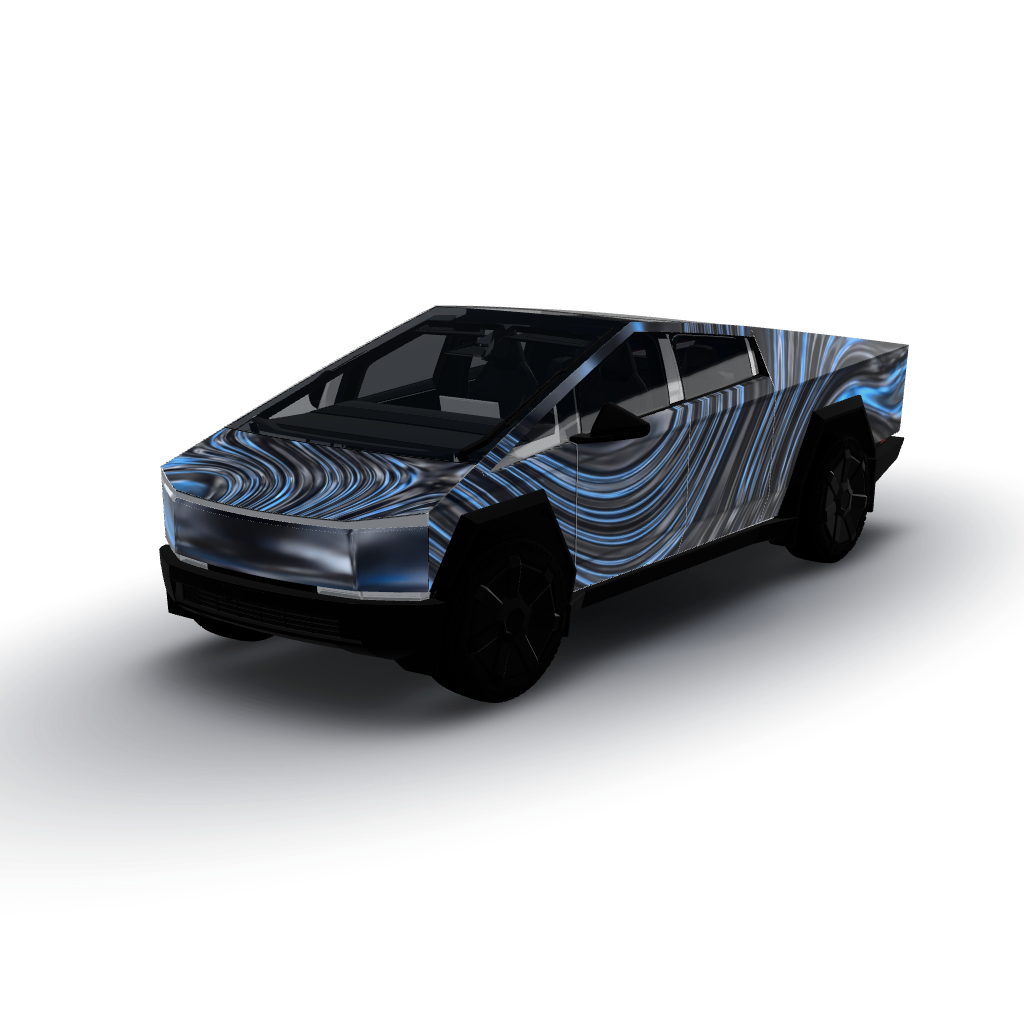Liquid chrome in graphite black creates — a Cybertruck wearing this AI wrap design